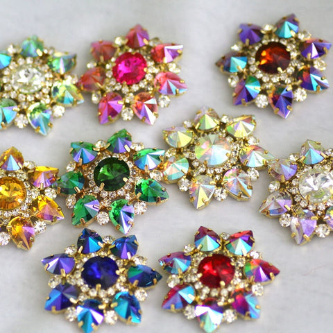 DIY red blue colored rhinestone Dance headdress party clothes shoes bag decorative buckle DIY jewelry headscarf hand sewing 4.3cm