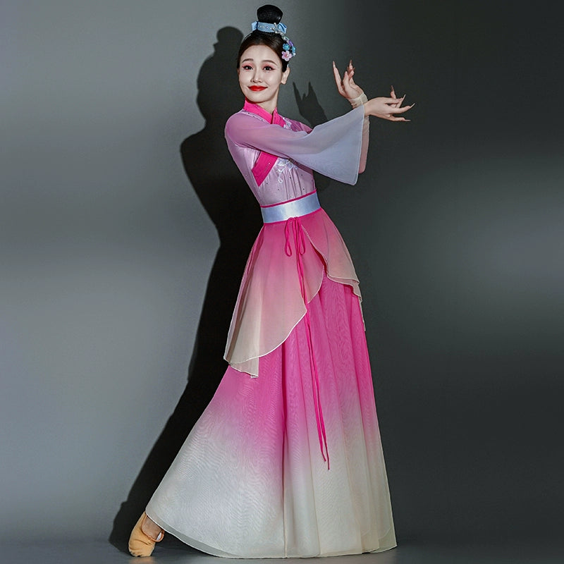 Pink Chinese folk Classical dance costumes for women girls princess fairy hanfu fan umbrella dance dresses Han Tang ancient style suit