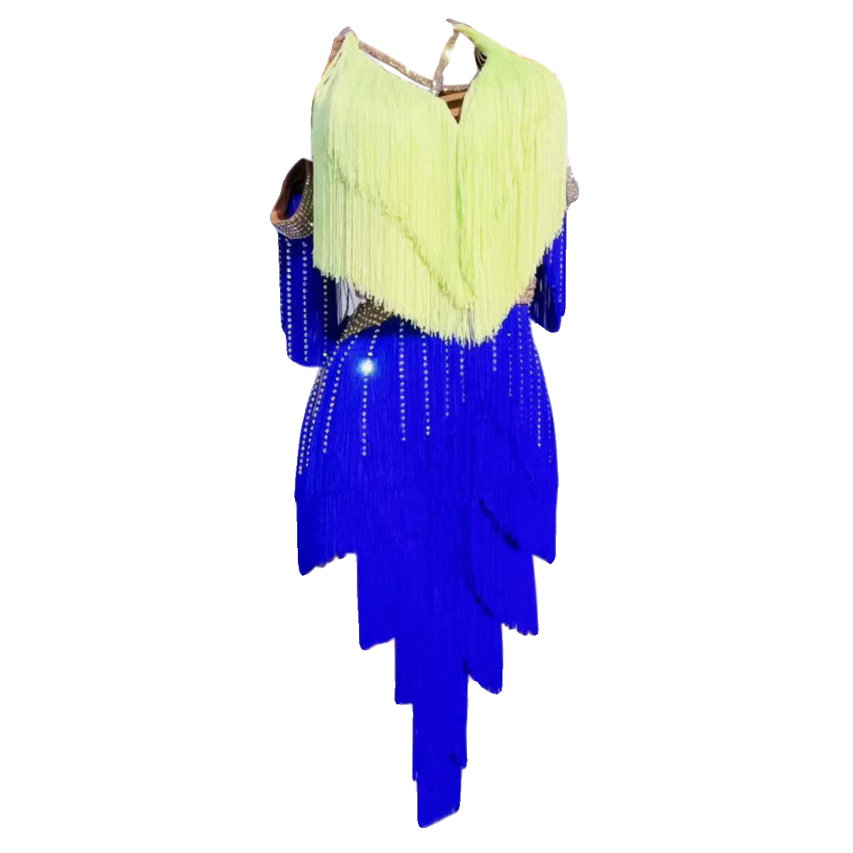 Custom Size Blue Green Fringe Competition Latin Dance Dresses for Women Girls Salsa Rumba Chacha Latin Solo Dance Clothing