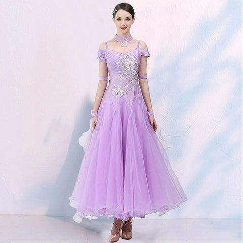 Purple Blue Modern ballroom dance dress for women girls waltz ballroom tango foxtrot dance competition performance gown