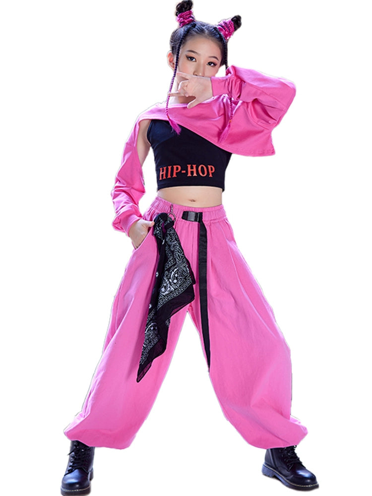 Girls Jazz Hip Hop dance Clothing Pink Jazz dance costumes for kids Children Street Dance clothes Performance Clothing