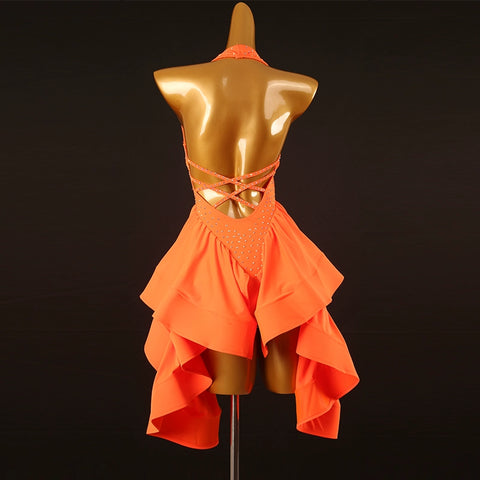 New National Standard Latin Dance Dress Rumba Samba Dance Competition Performance Clothing Professional Art Examination Clothing Orange Lq435 Latin Dance Dresses