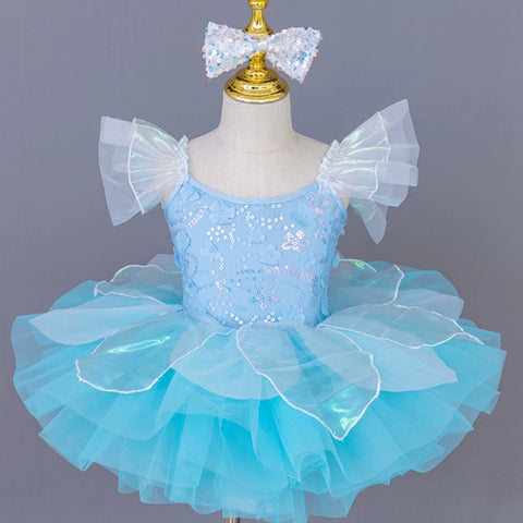 Children blue pink tutu skirt ballerina petals ballet dance dresses modern jazz dance sequined kindergarten princess performance outfits