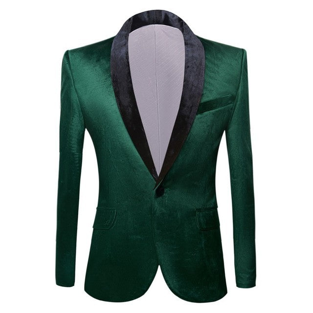 Men's green velvet green jazz dance blazer  singer host choir performance rave dance jackets wedding party groom wedding formal dress coat