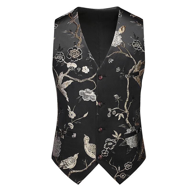 Men's jazz dance waistcoat Slim-fit large-size flower bird pattern choir singer host concert music production performance vest men