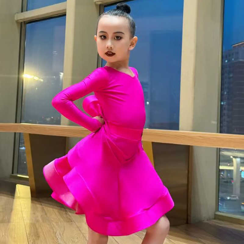 Blue green Latin ballroom dance competition dresses for girls kids salsa rumba chacha  standard dance uniforms