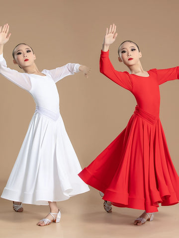 Modern dance competition ballroom dresses for girls kids red white social dance regulations walt tango foxtrot smooth dance gown large skirt