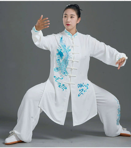 Custom Size White Phoenix TaI Chi Clothing for Women Breathable Martial Art Wushu Performance Clothes Chinese Kung Fu Uniforms