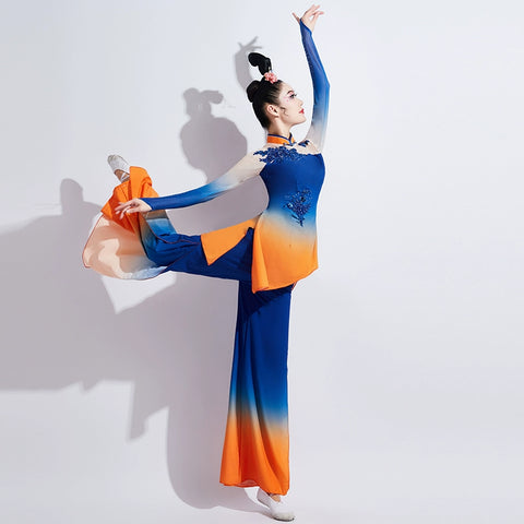 Chinese folk Classical dance costume for women girls fan umbrella hanfu art test performance dress Jiaozhou Yangge fan dance clothes