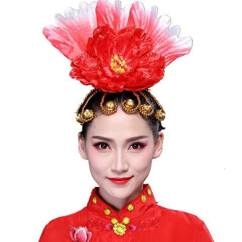 Opening Dance Performance Flowers Headdress for Women Girls Flamenco Dance Pageant Head Piece Peony Petal Head Flower Head Jewelry