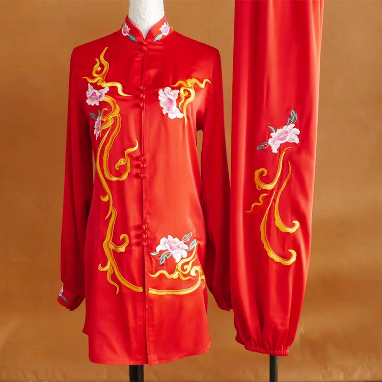 Custom size Peony embroidered competition tai chi clothing for  women qigong chinese kung fu martial art performance uniforms