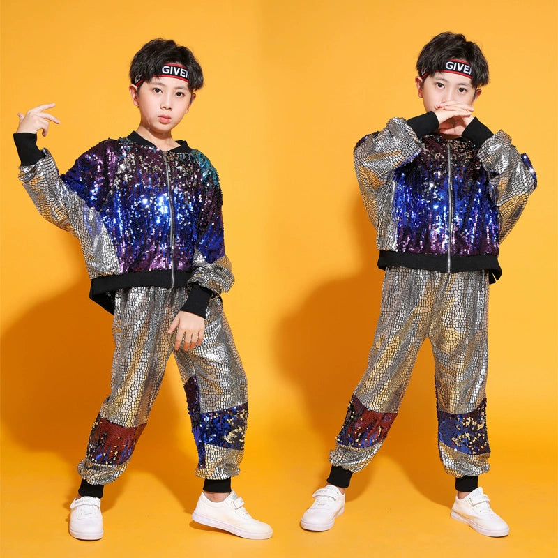 Children's Hip Hop jazz street costumes for girls Boys gogo dancers rapper singers Sequins Drum performance outfits for kids