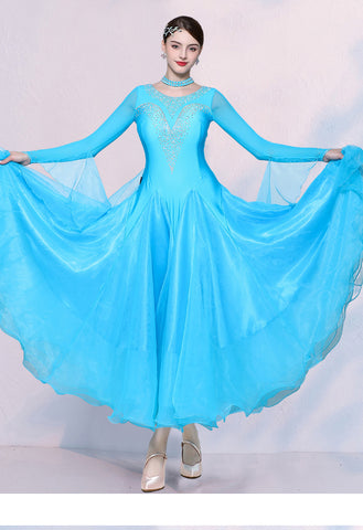 Turquoise Yellow Competition Ballroom Dance Dresses for Women Girls Waltz Tango Rhythm National Dance Gown