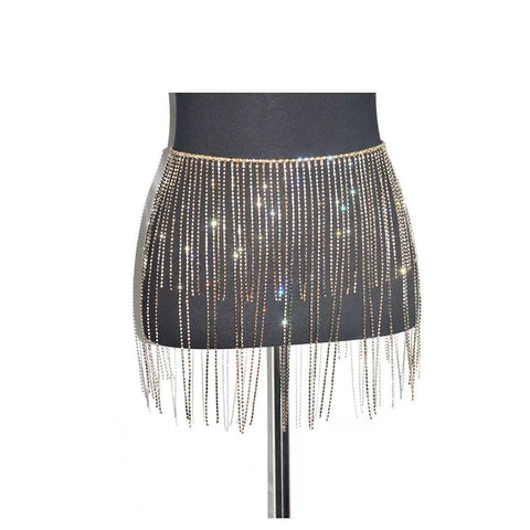 Women girls latin jazz rave dance Rhinestone tassel waist chain hollow bling hot pole dance tassel skirt belly dance body chain belts