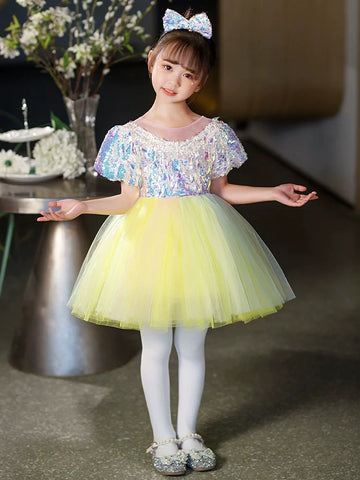 Children's yellow sequin tutu skirt jazz dance dresses boys girls school choir stage performance outfits kindergarten phtos shooting clothes