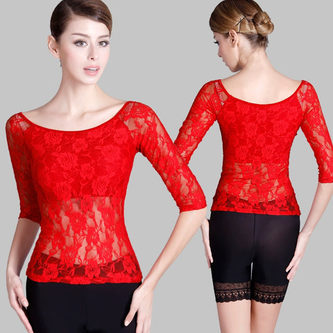 Latin dance jacket national standard long sleeve lace Dance Costume stretch lace lady Modern Dance Dress