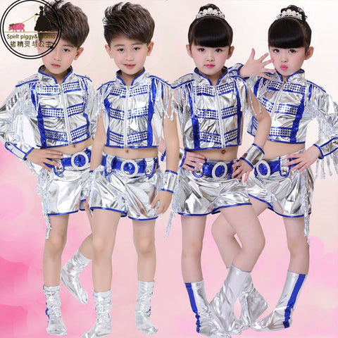 Jazz Dance Costume Kindergarten boys and girls acting clothes Children&amp;apos;s acting clothes sequins Jazz dynamic modern dance clothes