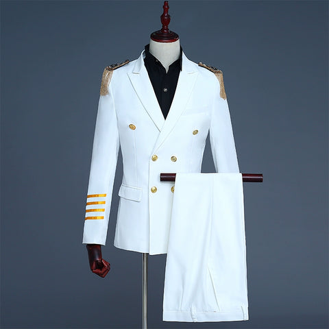 Double-breasted suit dress uniforms male captain suit fringed epaulets dress costumes presided DJ personality suits - 
