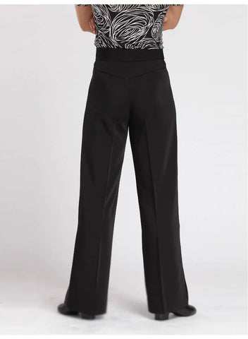 Men's black Ballroom latin Dance Pants Waltz tango Modern flamenco chacha Dance long trousers wide leg side with ribbon