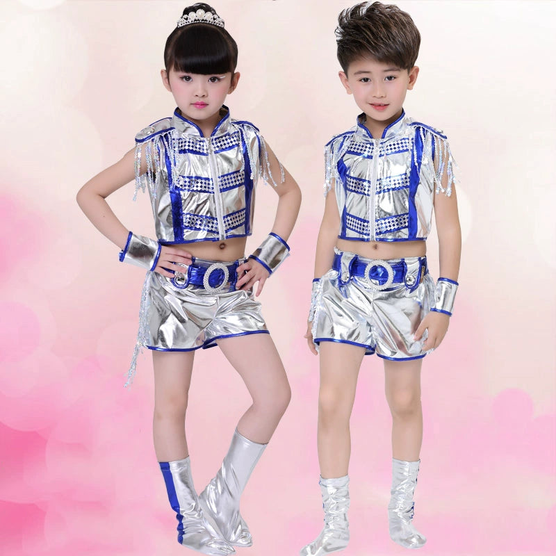 Jazz Dance Costume Kindergarten boys and girls acting clothes Children&amp;apos;s acting clothes sequins Jazz dynamic modern dance clothes