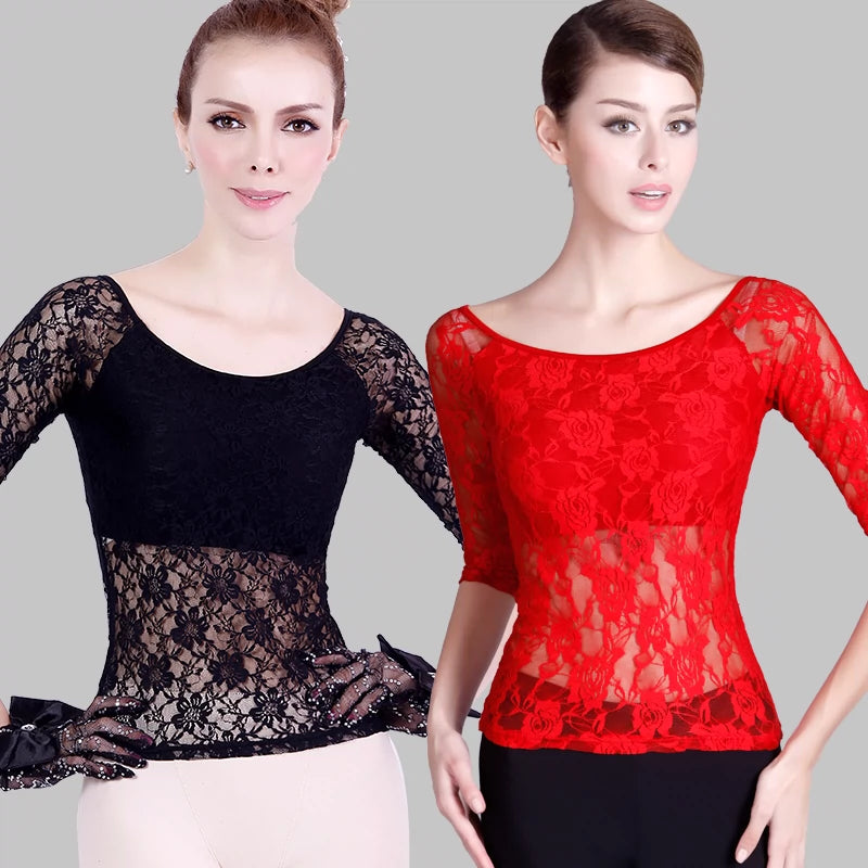 Latin dance jacket national standard long sleeve lace Dance Costume stretch lace lady Modern Dance Dress