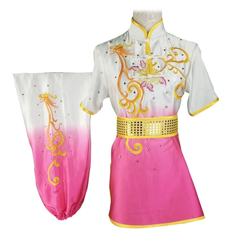 Chinese Martial Arts Clothes Kungfu Clothe Tai Chi Wushu Performance Competition Colorful Clothes Dress Female Adult Children Embroidery Gradually Transition Rosy Red