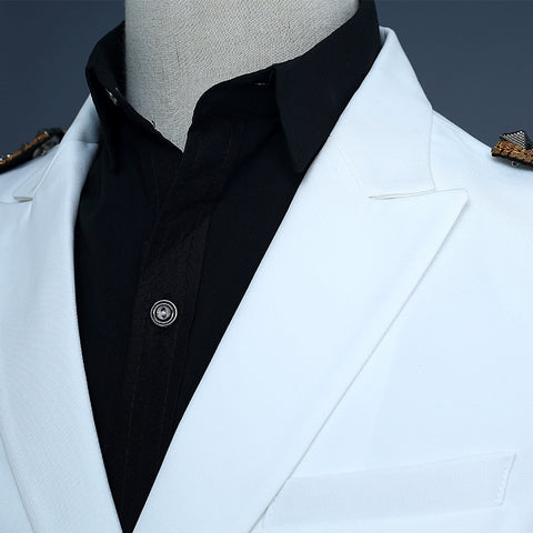 Double-breasted suit dress uniforms male captain suit fringed epaulets dress costumes presided DJ personality suits - 