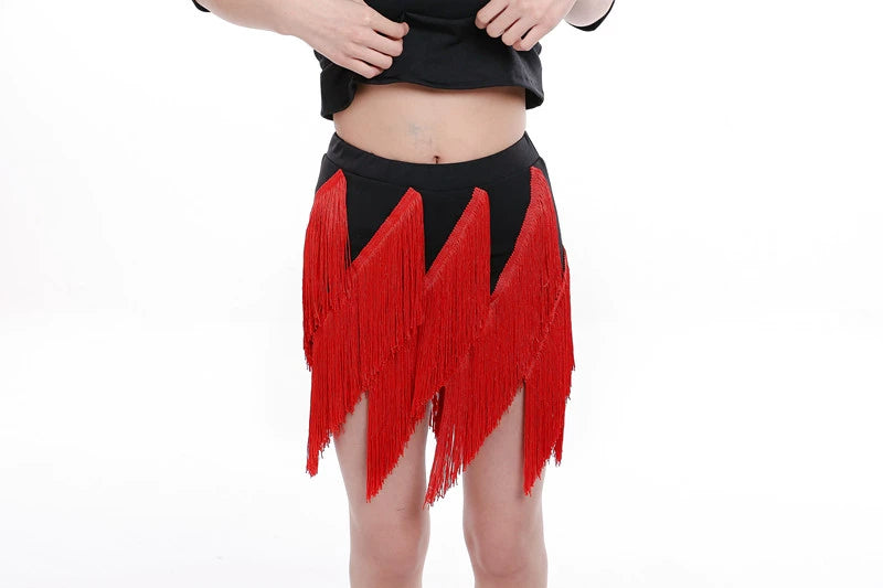 Girls Petals Fringe Latin Dance Skirt Salsa Rumba Chacha Irregular Tassels Dance Skirt Group Dance Performance Skirts for Kids