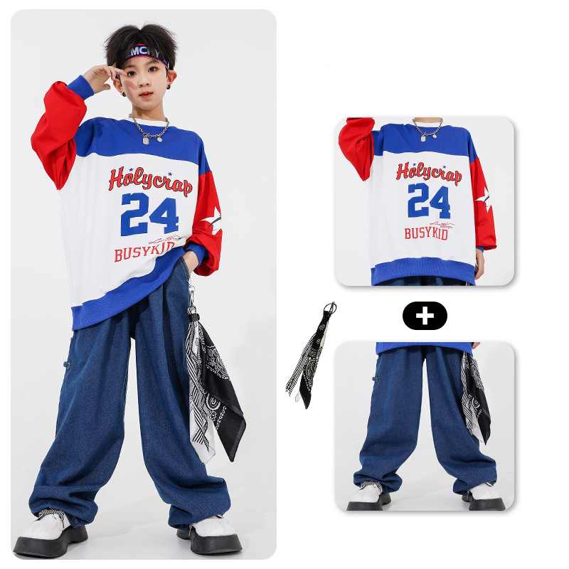 Hip Hop Jazz Street Jazz Dance Costumes for Boys Girls Red Blue Rapper Singers Gogo Dancers Performance Clothing for Kids