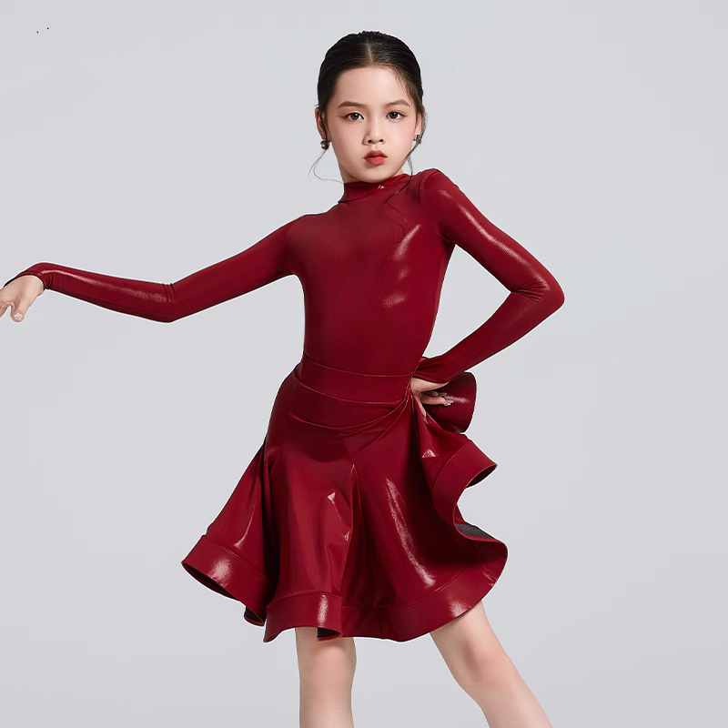 Children's Yellow Blue Wine Latin Dance Dresses for Girls Kids Salsa Rumba Chacha Ballroom Regulations Competition Performance Costume