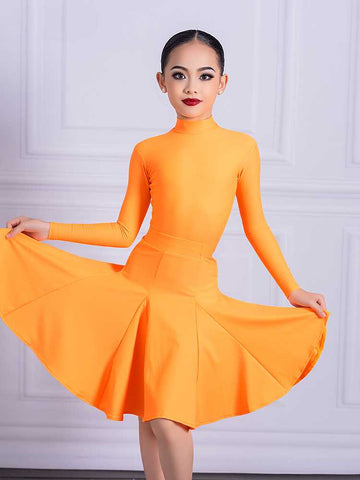 Orange green Latin dance regulations ballroom dance dress kids girls professional turtleneck salsa latin dance outfits for children