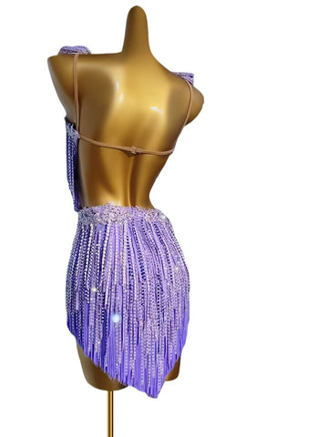 Custom Size Lavender Purple Fringe Latin Dance Competition Dresses for Women Girls Salsa Cha Cha Jive Professional Art Test Black Pool Dance Costumes