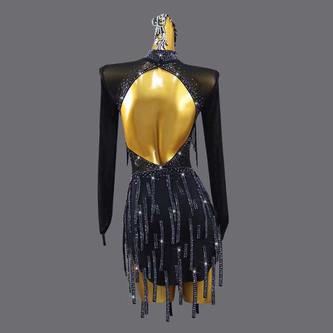 Black Bling Fringe Competition Latin Dance Dresses for Women Girls Professional Salsa Rumba Chacha Contest Costume Solo Dance Skirts