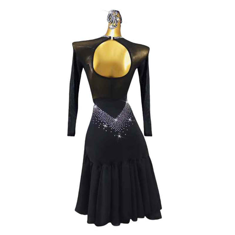 Black Sparkling Latin Dance Performance Competition Dresses for Women Girls Ruffles Skirts Salsa Rumba Chacha  Long Sleeve Party Dancing Costumes