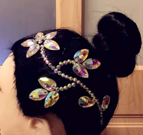 Female adult kids diamond Latin ballroom dance headdress bling stones Modern  performance hair accessories headpiece jewelry