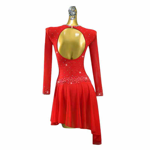 Red Professional Latin Dance Dresses for Women Girls Salsa Rumba Chacha Dance Costume Three Steps Samba inclined skirts