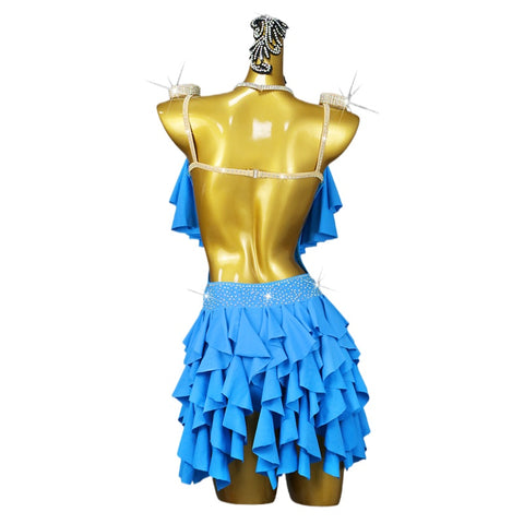 Turquise Ruffles Fringe Latin Dance Dresses for Women Girls Salsa Rumba Chacha Latin Performs Costumes