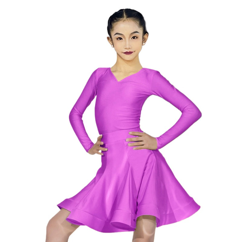 Girls Latin Dance Dresses Kids Blue Pink Green Purple Ballroom Salsa Rumba Chacha Standard Competition Dance Outfits