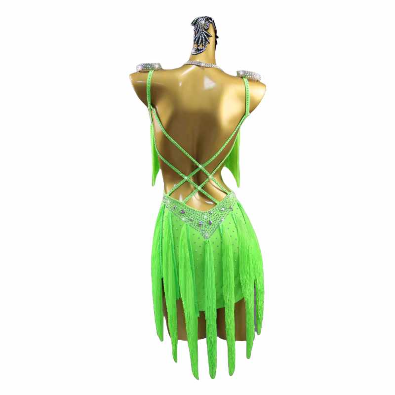 Professional Neon Green Fringe Latin Dance Dresses for Women Girls Salsa Chacha Competition Advanced Dance Stage Dancing Outfits for Female