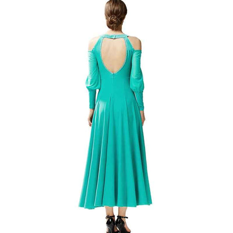 Mint Black Hollow Shoulder Ballroom Dance Dresses for Women Girls Waltz Tango Smooth Dance Long Gown