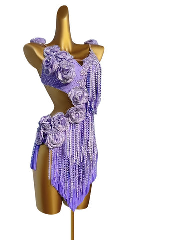 Custom Size Lavender Purple Fringe Latin Dance Competition Dresses for Women Girls Salsa Cha Cha Jive Professional Art Test Black Pool Dance Costumes