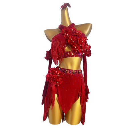 Custom Size Wine Red Competition fringe Latin dance dresses for women girls kids salsa rumba bling  performance clothes Blackpool dancing outfits