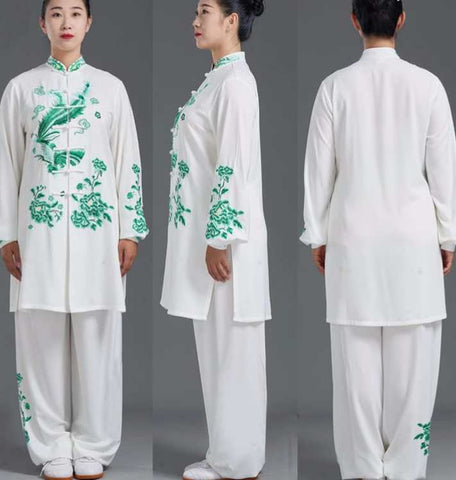 Custom Size Green Embroidered Phoenix Tai Chi Clothing for Women Competition Martial Art Wushu Performance Uniforms Brethable Clothes