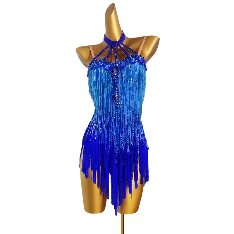 Custom Size Pink Royal Blue Bling Fringe Latin Dance Dresses for Women Girls Kids Salsa Rumba Chacha Black Pool Dancing Outfits