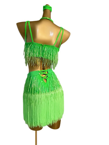 Custom Size Neon Green Beads Fringe Competition Latin Dance Dresses for Women Girls Salsa Rumba Rhythm Latin Blackpool Dance Wear