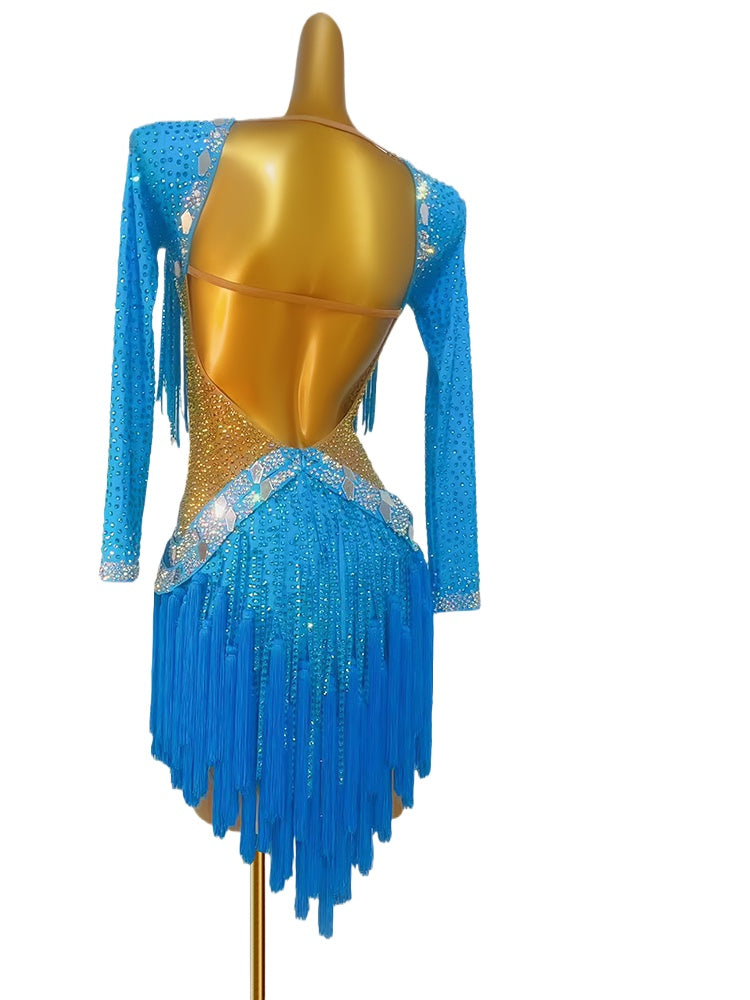 Custom Size Fuchsia Turquoise Green Fringe Latin Dance Dresses for Women Girls Professional Salsa Latin Rhythm Competition Dancing Costumes Modern Dance Skirts