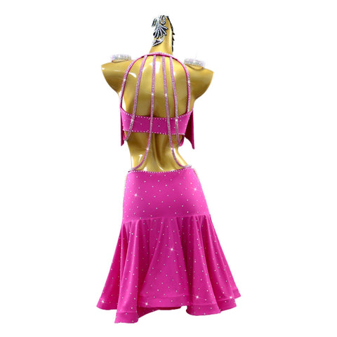 Hot Pink Fuchsia Fringe Competition Latin Dance Dresses for Women Girls Latin Salsa Rumba Cha Cha Professional Dance Costumes Blackpool Dance Wear