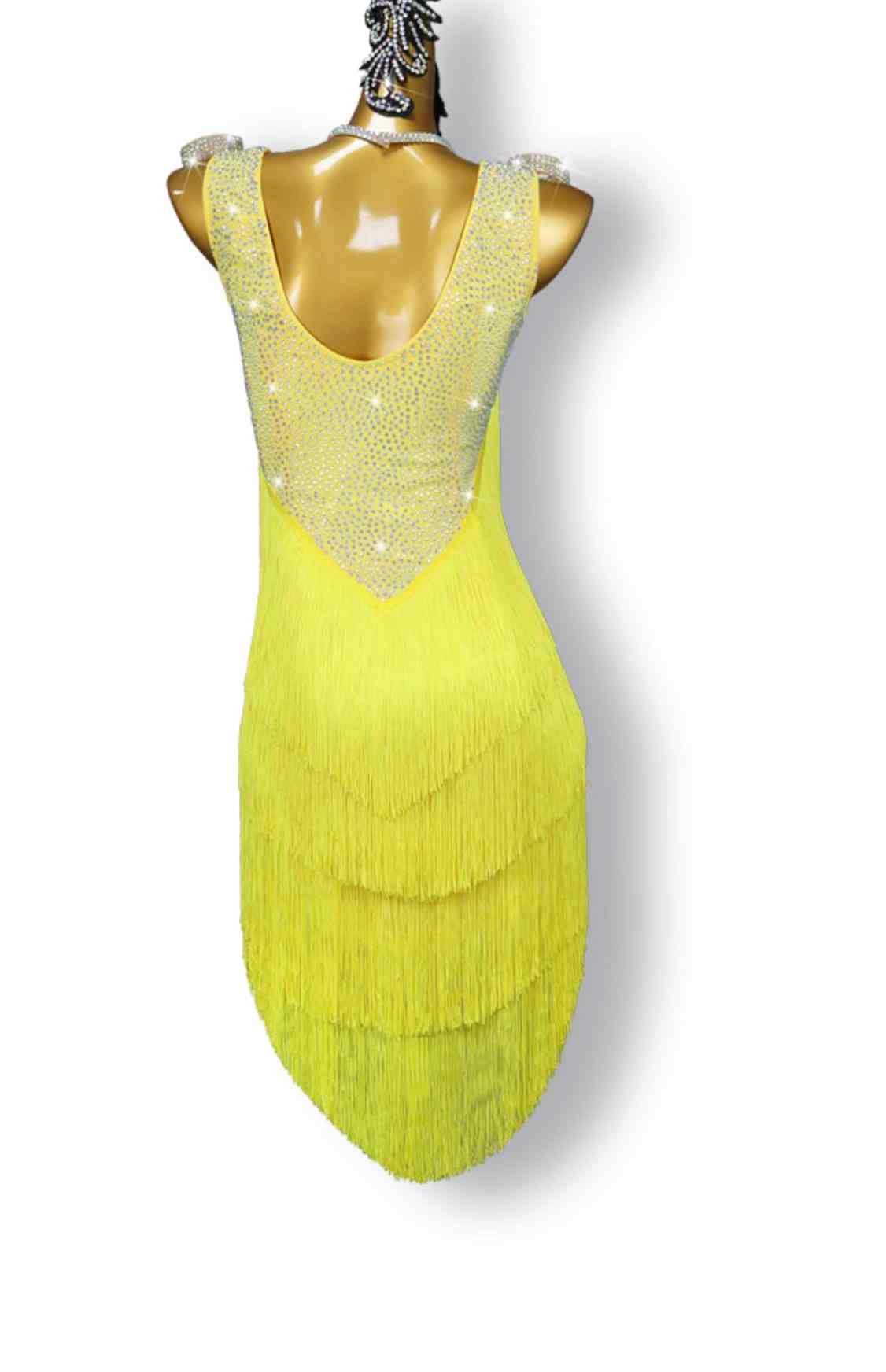 Yellow Latin dance fringed dress competition ballroom salsa rumba chacha dance costumes professional art exam flower solo clothes