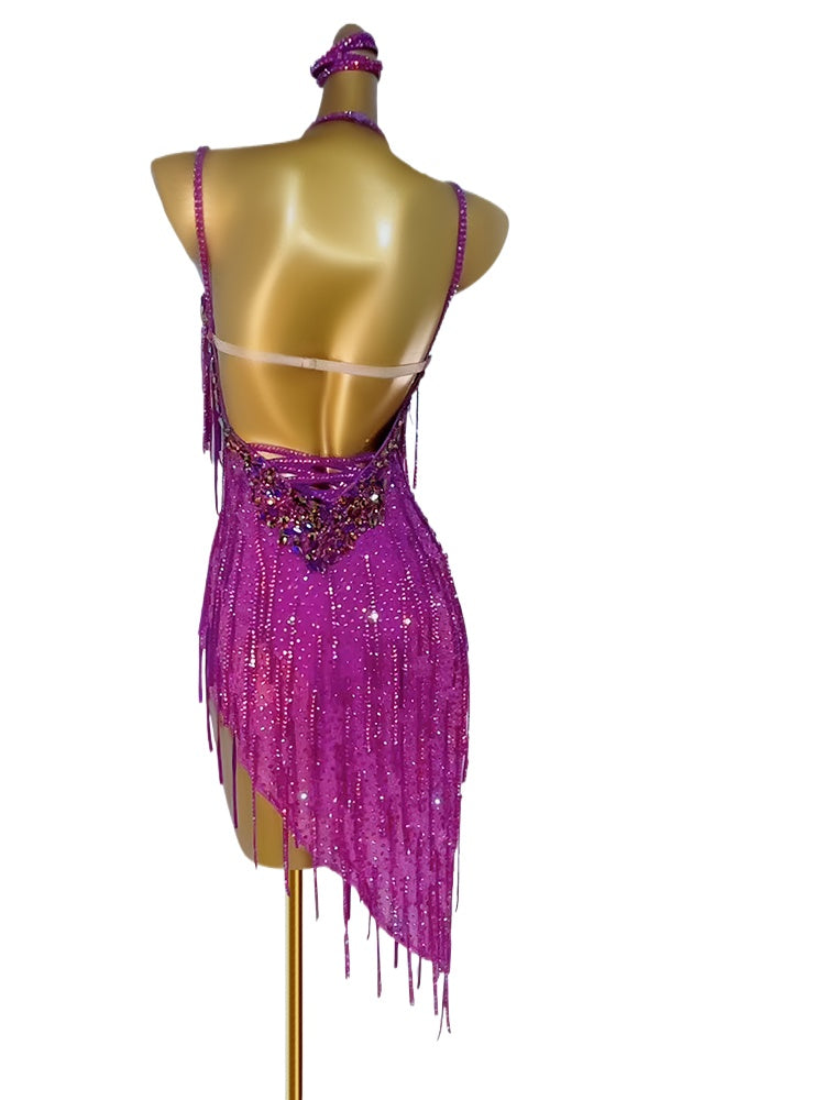 Custom Size Gold Fuchsia Fringe Competition Latin Dance Dresses for Women Girls Professional Competition Clothing Rumba Salsa Rumba Chacha Skirts