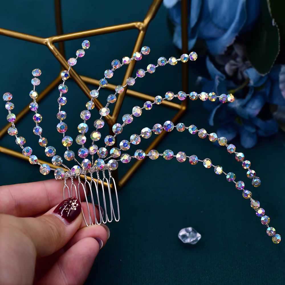 Women latin ballroom dance headdress stage performance bling hair comb Bride wedding braided hair accessories handmade